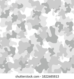 Seamless camouflage pattern of gray and white spots. Army camo. Abstract print on fabric