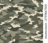 Seamless Camouflage Pattern with Green Olive and Beige Shapes Military Army Woodland Style Vector Background for Hunting Tactical Gear Fabric Wallpaper Scrapbooking Digital Paper Outdoor Clothing.