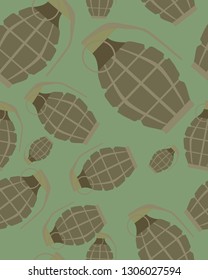 Seamless camouflage pattern with grenades.Vector illustration
