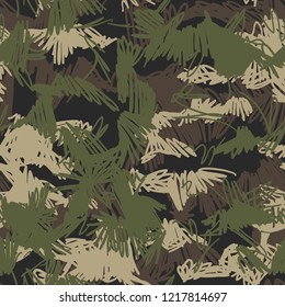 Seamless camouflage pattern in hand drawn doodle style. Abstract modern military and hunting texture for fabric textile print. Vector background.