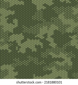 Seamless camouflage pattern. Honeycomb camo texture background. Abstract modern fabric textile ornament. Vector illustration.