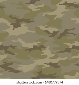 Seamless camouflage pattern. Khaki texture, vector illustration. Camo print background. Abstract military style backdrop