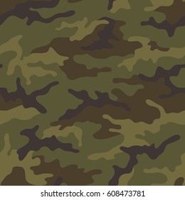 Seamless Camouflage Pattern. Khaki Texture, Vector Illustration. Camo Print Background. Abstract Military Style Backdrop