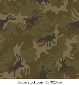 Seamless camouflage pattern. Khaki texture, vector illustration. Camo print background. Abstract military style backdrop