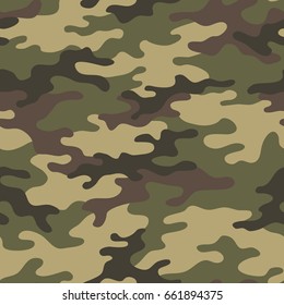 Seamless camouflage pattern. Khaki texture, vector illustration. Camo print background. Abstract military style backdrop