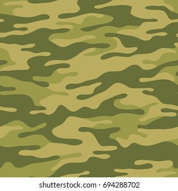 Patrón de camuflaje sin problemas. Textura khaki, ilustración vectorial. Fondo de impresión de cámara. Fondo de estilo militar abstracto