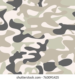 Seamless camouflage pattern. Khaki texture, vector illustration. Camo print background. Abstract military style backdrop. Fashionable camouflage pattern. Military print. Seamless vector wallpaper