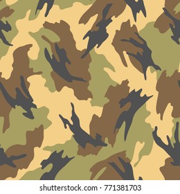 Seamless camouflage pattern. Khaki texture, vector illustration. Camo print background. Abstract military style backdrop