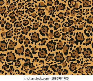 
Seamless Camouflage Pattern Leopard Skin Abstract Background Dark Spots Orange Print On Fabric And Clothing. Vector Illustration