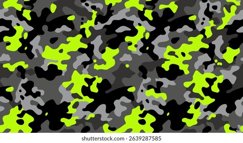 seamless camouflage pattern with lime green, grey and black color combination