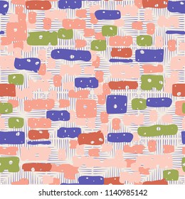 A seamless camouflage pattern made up of brick-like colored spots. The background of the picture is a texture composed of squares consisting of sloppy lines.