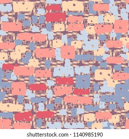 A seamless camouflage pattern made up of brick-like colored spots. The background of the picture is a texture made up of carelessly drawn crosses.