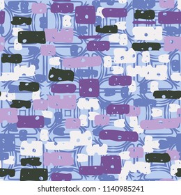 A seamless camouflage pattern made up of brick-like colored spots. The background of the picture is a texture composed of semicircular bubbles and four-pointed stars.