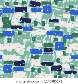 A seamless camouflage pattern made up of brick-like colored spots. The background of the picture is a texture composed of four-pointed stars and squares.