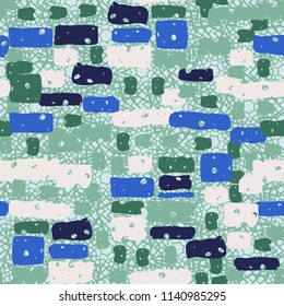 A seamless camouflage pattern made up of brick-like colored spots. The background of the picture is a texture composed of contour seven-pointed stars.