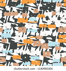 A seamless camouflage pattern made up of brick-like colored spots. The background of the picture is a texture composed of four-pointed stars and squares.
