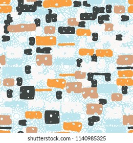 A seamless camouflage pattern made up of brick-like colored spots. The background of the picture is a texture composed of contour seven-pointed stars.