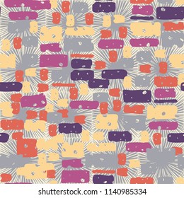 A seamless camouflage pattern made up of brick-like colored spots. The background of the picture is a texture made up of square suns.