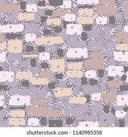A seamless camouflage pattern made up of brick-like colored spots. The background of the picture is a texture composed of curved lines.