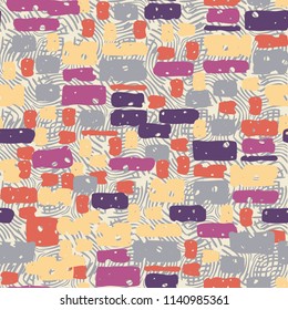 A seamless camouflage pattern made up of brick-like colored spots. The background of the picture is a texture composed of curved lines.