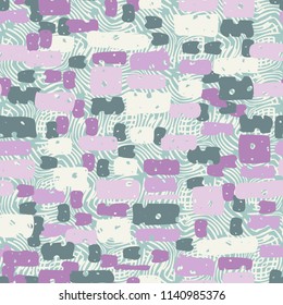 A seamless camouflage pattern made up of brick-like colored spots. The background of the picture is a texture composed of curved lines.