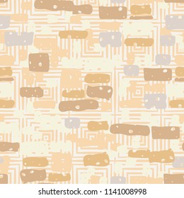 A seamless camouflage pattern made up of brick-like colored spots. The background of the picture is a texture composed of squares consisting of concentric squares.