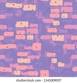 A seamless camouflage pattern made up of brick-like colored spots. The background of the picture is a texture composed of squares consisting of sloppy lines.