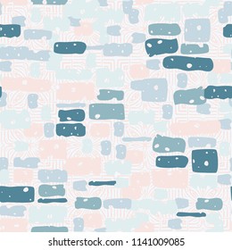 A seamless camouflage pattern made up of brick-like colored spots. The background of the picture is a texture composed of symbolic colors and squares.