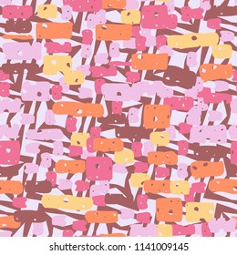 A seamless camouflage pattern made up of brick-like colored spots. The background of the picture is a texture composed of four-pointed stars and squares.