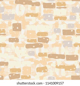 A seamless camouflage pattern made up of brick-like colored spots. The background of the picture is a texture composed of semicircular bubbles and four-pointed stars.