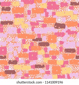 A seamless camouflage pattern made up of brick-like colored spots. The background of the picture is a texture composed of contour seven-pointed stars.