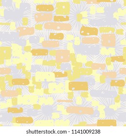 A seamless camouflage pattern made up of brick-like colored spots. The background of the picture is a texture made up of square suns.