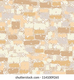 A seamless camouflage pattern made up of brick-like colored spots. The background of the picture is a texture composed of curved lines.
