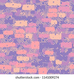 A seamless camouflage pattern made up of brick-like colored spots. The background of the picture is a texture composed of curved lines.