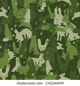 Seamless camouflage pattern made of cute bunnies