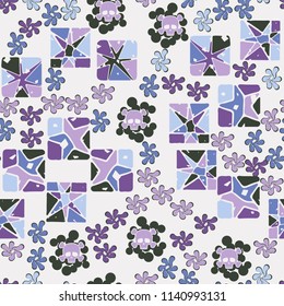 Seamless camouflage pattern made up of skulls, broken stars squares.