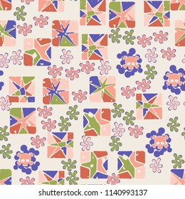 Seamless camouflage pattern made up of skulls, broken stars squares.
