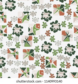 Seamless camouflage pattern made up of skulls, broken stars squares.