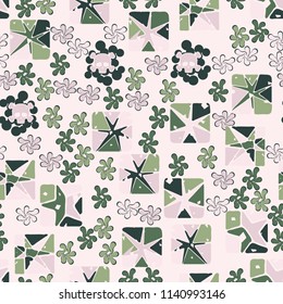 Seamless camouflage pattern made up of skulls, broken stars squares.