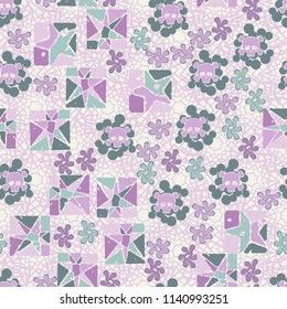 Seamless camouflage pattern made up of skulls, broken stars squares. The background of the picture is a texture consisting of contour seven-pointed stars.