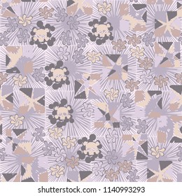 Seamless camouflage pattern made up of skulls, broken stars squares. The background of the picture is a texture consisting of square suns.