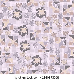 Seamless camouflage pattern made up of skulls, broken stars squares. The background of the picture is a texture consisting of squares drawn by mutually perpendicular lines.