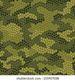 Seamless camouflage pattern made of small stars in green colors