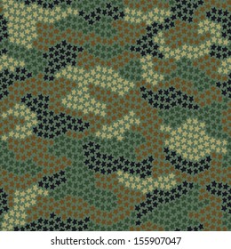 Seamless camouflage pattern made of small stars in green and brown colors