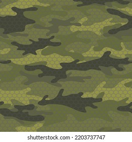 Seamless camouflage pattern. Military camo from spots. Print on fabric and paper. Vector illustration