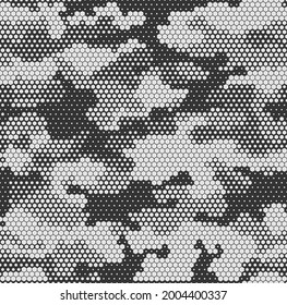 Seamless camouflage pattern. Military texture from hexagonal elements. Abstract camo. Print on fabric. Vector