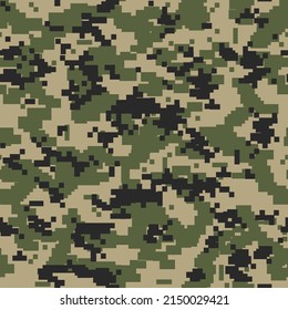 Seamless camouflage pattern. Military texture. Camo pixel modern digital. Print on fabric and clothes. Vector illustration.