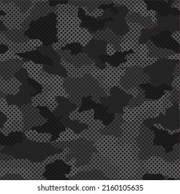 Patrón de camuflaje sin foco. Textura militar con malla. Kamo moderno. Fondo digital geométrico de los puntos. Impresión sobre tejidos y textiles. Ilustración del vector