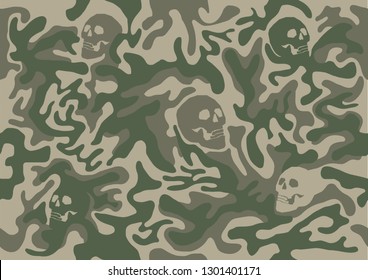 Seamless camouflage pattern mixed with skulls