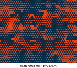 Seamless camouflage pattern modern. Abstract camo from hexagonal elements on a dark background. Military texture. Print on fabric and clothing. Vector illustration